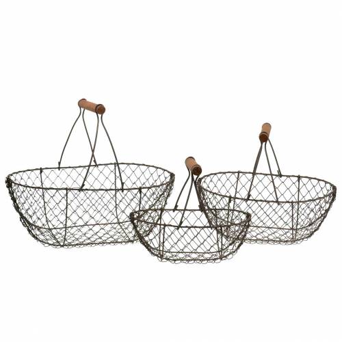 Vielinis krepšelis su rankena rudo metalo 20/25 / 30cm rinkinys iš 3 vnt