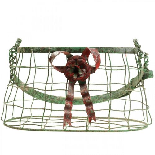 Floristik24 Krepšys su rankena, metalinis krepšelis, vielinė sėjamoji, vazono krepšelis L28,5cm H33cm