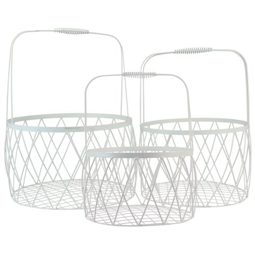 daiktų Vielos krepšelis su rankenos krepšiu balto metalo Ø25/30/35cm rinkinys 3