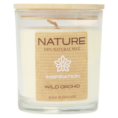 Kvapi žvakė stiklinėje natūralaus vaško žvakėje Wild Orchid 85×70mm
