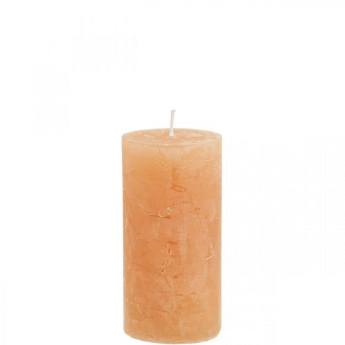 Vienspalvės žvakės Oranžinės persikų stulpinės žvakės 50×100mm 4vnt