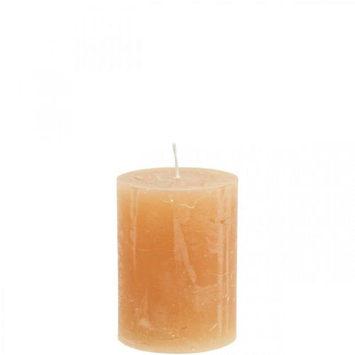 Vienspalvės žvakės Oranžinės Persikų stulpinės žvakės 60×80mm 4vnt