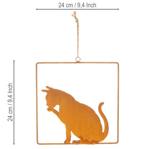 Dekoratyvinis surūdijęs metalinis katės ornamentas, rūdžių imitacijos dekoracija pakabinimui, 24,5 cm | Floristik24.lt