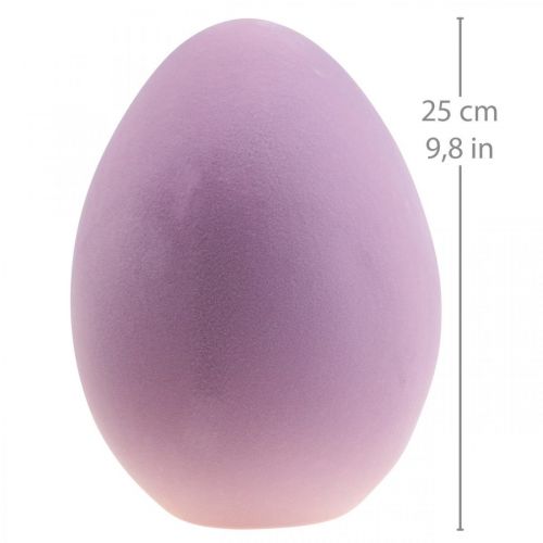 Floristik24 Velykinis kiaušinis plastikinis dekoratyvinis kiaušinis violetinė alyvinė flokuota 25cm
