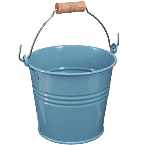 daiktų Dekoratyvinis kibiras metalinis medinės rankenos vazonas mėlynas H16cm 2vnt
