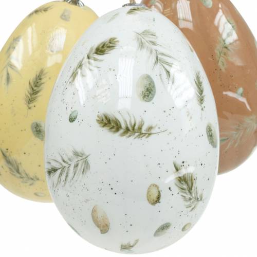 daiktų Velykiniai kiaušiniai pakabinami su kiaušinių ir plunksnų motyvais balti, rudi, geltoni asorti 3vnt.