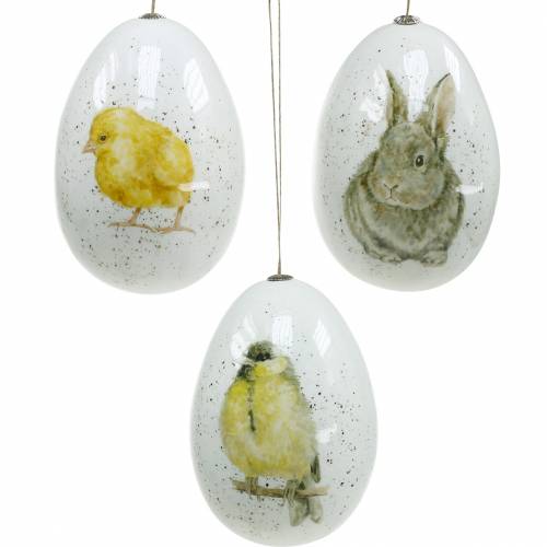 Floristik24 Pakabinami velykiniai kiaušiniai su gyvūniniais motyvais viščiukas, paukštis, triušis baltas asorti 3vnt