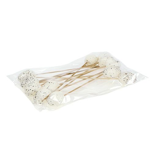 Floristik24 Kiaušinis ant pagaliuko baltas 3,5cm L18cm 12vnt