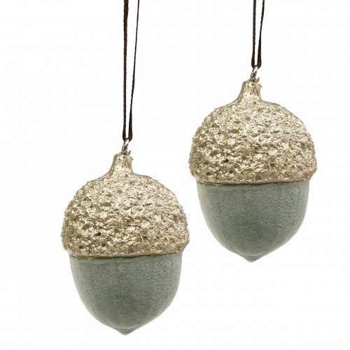 Floristik24 Eglutės papuošimai gilės žalios, auksinės 4 × 6cm 6vnt