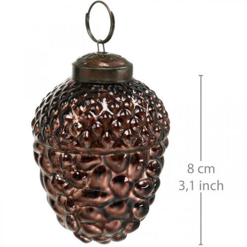 Floristik24 Gilių stiklo rudos spalvos dekoratyviniai kūgiai kabinti advento dekoracijai 5,5×8cm 12vnt