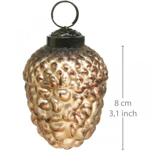 Floristik24 Gilės stiklo auksiniai vintažiniai deko kūgiai Kalėdų eglutės papuošimai 5,5 × 8 cm 12 vnt.