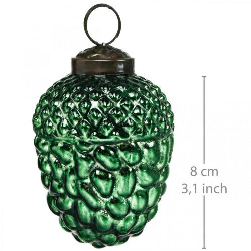 Floristik24 Gilės stiklas žalios rudeninės dekoracijos kūgeliai eglutės papuošimai 5,5 × 8cm 12vnt