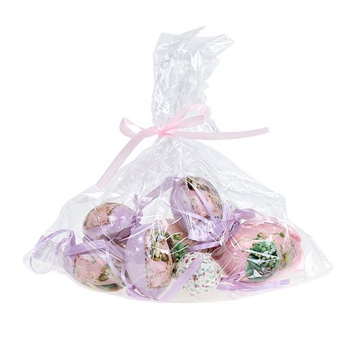 Floristik24 Kiaušiniai su raštu purpurinė-rožinė 5-8cm 8vnt