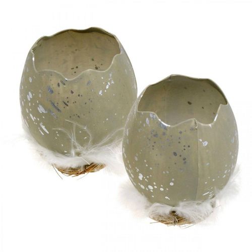 daiktų Kiaušinis dekoravimui, Velykos, deko kiaušinio pusė, pavasarinė puošmena Ø8cm H10cm pilka, sidabrinė 4vnt.