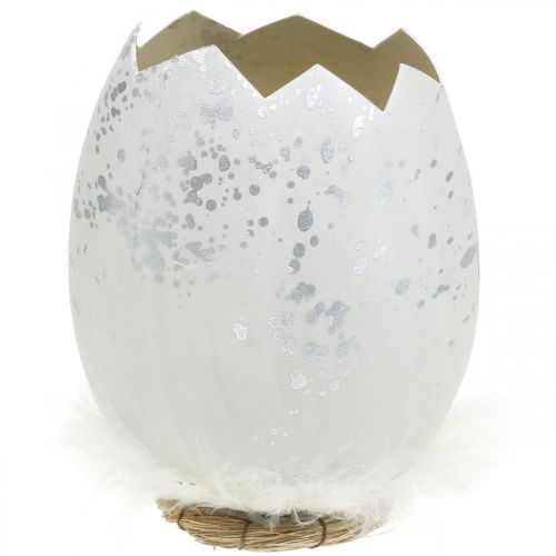 Floristik24 Dekoratyvinis kiaušinis, kiaušinio pusė dekoravimui, Velykų puošmena Ø10,5cm H14,5cm baltas, sidabrinis 3vnt.