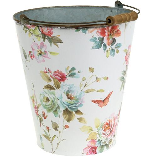 Floristik24 Baltas kibiras su gėlių raštu Ø20,5cm H22,5cm