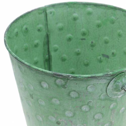 Floristik24 Dekoratyvinė kaušinė sėjamoji su taškeliais metalo žalia skalbta Ø13cm H12,5cm