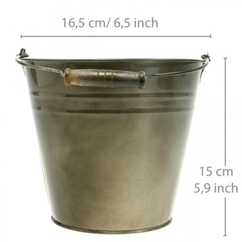 Floristik24 Dekoratyvinis kibiras su rankena, sodo puošmena, vazonas, metalinis indas Ø16,5 cm H15 cm