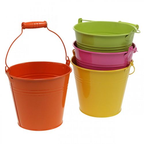 Kibiras augalų vazonas metalinis dekoratyvinis kibiras spalvingos spalvos Ø14cm H12cm 6 vnt