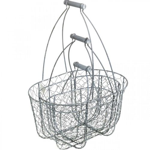 daiktų Vielinis krepšelis su rankena, krepšeliai nostalgiški, metalinis krepšys, skurdus prašmatnus, senovinis sidabrinis, baltas L35/30/25cm H46.5/35/25cm rinkinys iš 3