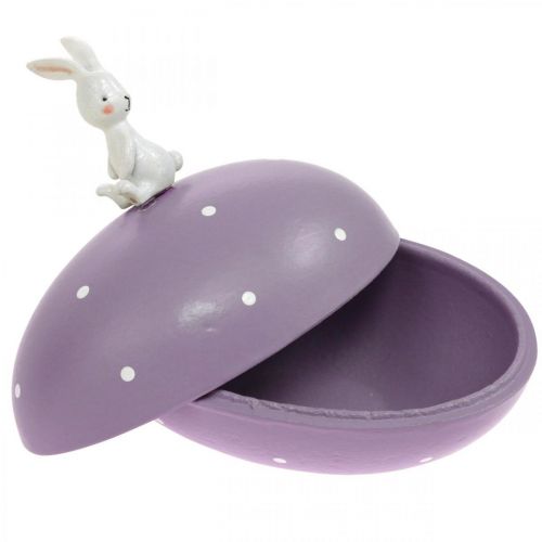 Floristik24 Kiškutis ant kiaušinio, dekoratyvinis kiaušinis užpildymui, Velykos, dekoratyvinė dėžutė geltona, violetinė H17/16cm L15cm 2 rinkinys