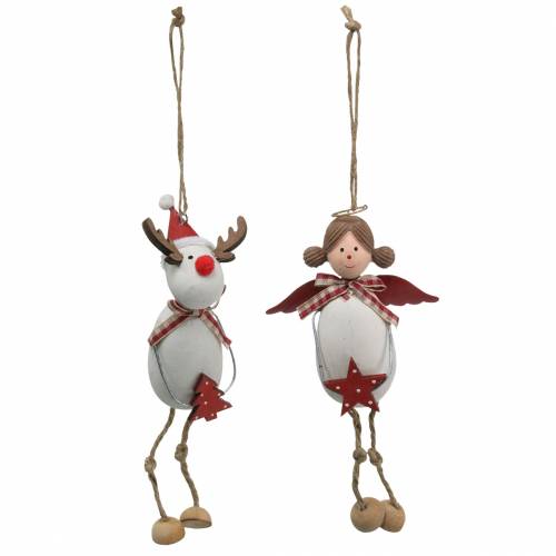 daiktų Kalėdinės figūrėlės angelas ir elnias pakabinti balta, raudona Ø4,7cm H20 / 18cm 2vnt.