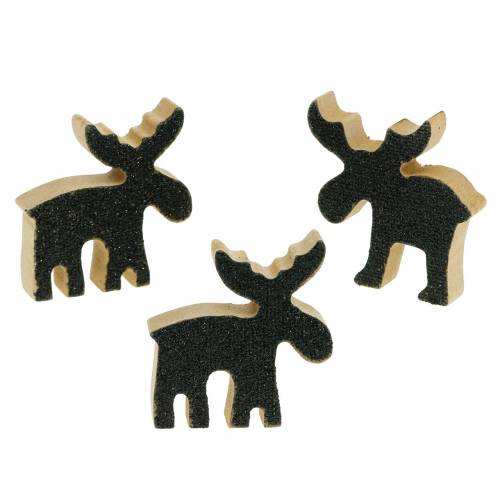 Kalėdinė sklaidos dekoracija briedžio medžio juodi blizgučiai 5×5,5cm 12 vnt