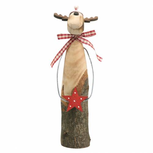 Floristik24 Natūralios šakos šiaurės elnias su žvaigždute Natural, Raudonas H26cm