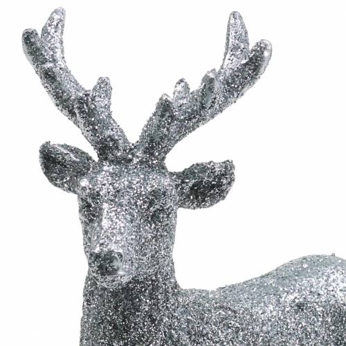 Floristik24 Kalėdų puošmena elnio sidabras / blizgučiai poliresin H12,5cm