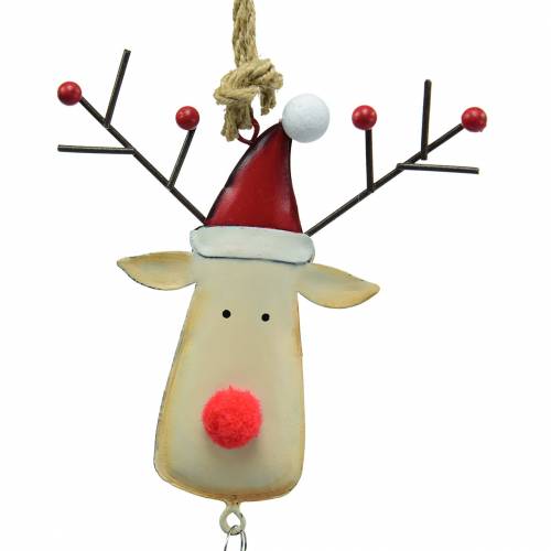 daiktų Kalėdinis pakabukas briedžio galvutė su varpeliu 11,5cm raudona, smėlio spalvos 3vnt