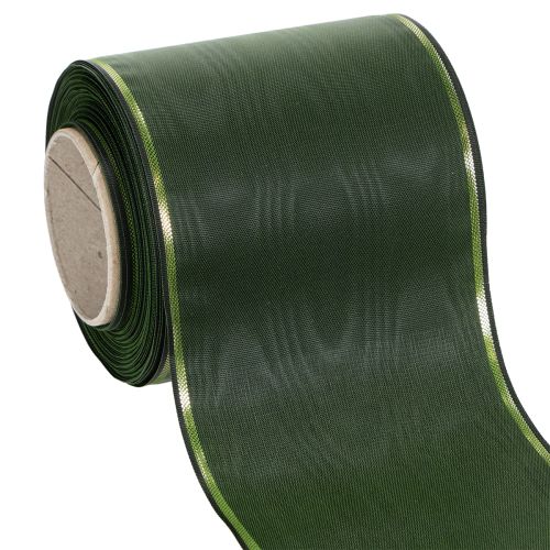 Floristik24 Elegantiška muaro žalia vainiko juostelė su auksiniu kraštu, 100 mm x 25 m, laidotuvių floristikai ir dekoravimui