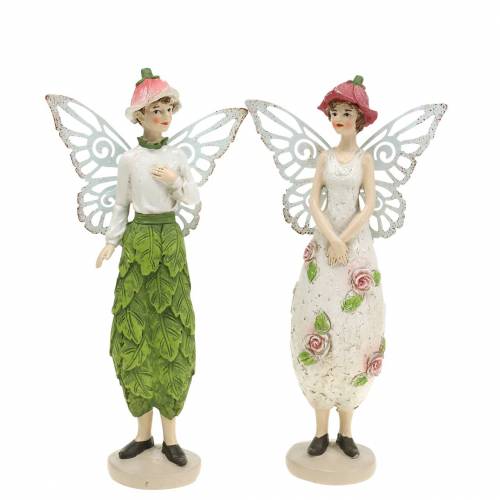 Deco figūrėlė elfų pora balta, rožinė, žalia H20cm 2vnt