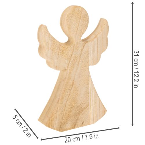 Medinis angelo dekoratyvinis paveikslas, pagamintas iš šviesios natūralios medienos, kalėdinė dekoracija, 30 cm | Floristik24.lt