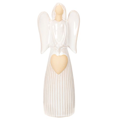 Angelo figūrėlė su širdelės formos dekoracija, kreminės baltos spalvos, 23 cm