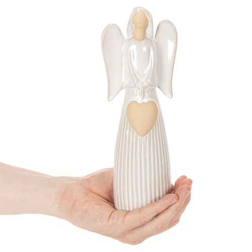 Angelo figūrėlė su širdelės formos dekoracija, kreminės baltos spalvos, 23 cm | Floristik24.lt