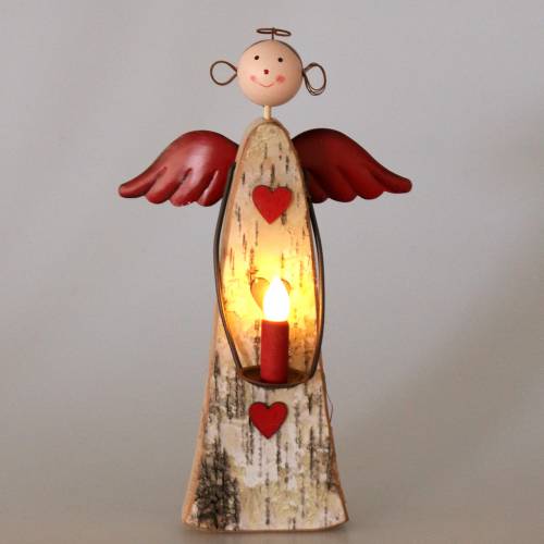 daiktų Medinis angelas su LED žvake H30cm