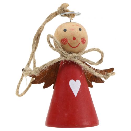 Floristik24 Angel medinė figūrėlė raudona pakabinimui 8cm 4vnt