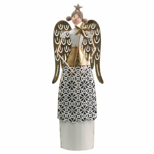Floristik24 Dekoratyvinis angelas metalas baltas, auksinis Ø10cm H32cm