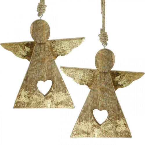 Floristik24 Deco angelo mango medžio deko figūrėlė pakabinimui 13 × H13,5cm 2vnt
