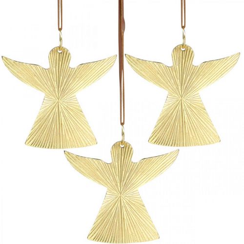 Dekoratyvinis angelas, metalinis pakabukas, kalėdinė puošmena auksinė 9 × 10cm 3vnt