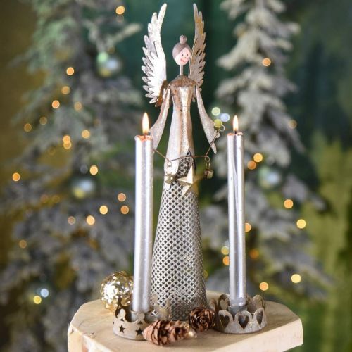Floristik24 Dekoratyvinė angelo figūrėlė su girlianda Kalėdinis metalas 13 × 8,5cm H40cm