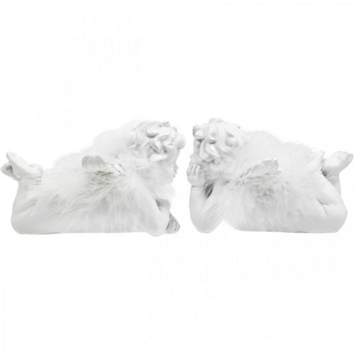 daiktų Angelas guli, kalėdinė puošmena, angelo puošmena su plunksnomis, Advento balta H8 / 8,5cm L14 / 12,5cm rinkinys iš 2