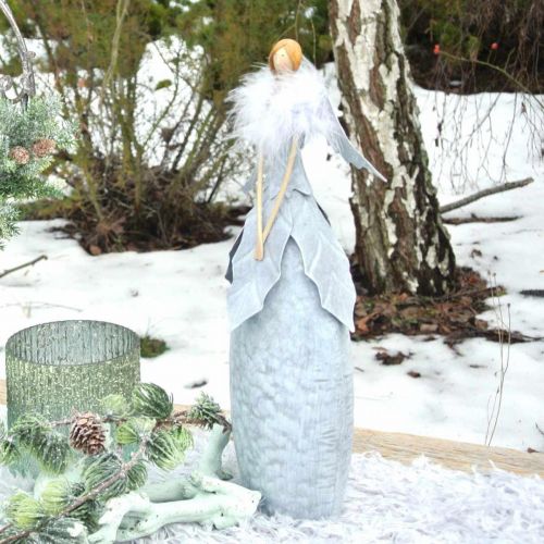 Floristik24 Deco angelo figūrėlė su plunksna boa pilko metalo puošmena Kalėdinė 38cm