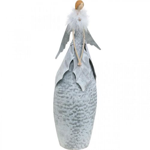 Floristik24 Deco angelo figūrėlė su plunksna boa pilko metalo puošmena Kalėdinė 38cm