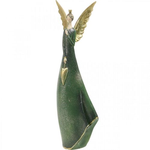 Floristik24 Deco figūrėlė angelas žalias kalėdinis angelas su auksine širdele H41cm