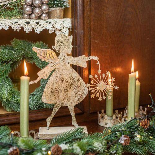 daiktų Angelas su kiaulpiene, metalo puošmena Kalėdoms, puošmena figūrėlė Advento aukso antikvarinis išvaizda H27,5cm