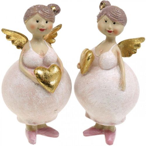 Floristik24 Rožinis angelas su širdelės puošmena Kalėdinė dekoracija 7 × 6 × 14cm 2vnt