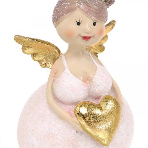 Floristik24 Rožinis angelas su širdelės puošmena Kalėdinė dekoracija 7 × 6 × 14cm 2vnt