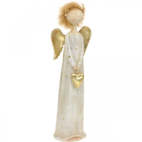 Floristik24 Dekoratyvinės figūrėlės angelas su širdele Auksinis Kalėdų angelas 11,5 × 7,5 × 37 cm