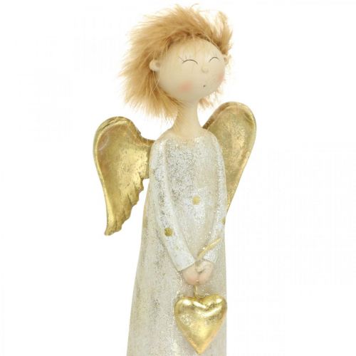 Floristik24 Dekoratyvinės figūrėlės angelas su širdele Auksinis Kalėdų angelas 11,5 × 7,5 × 37 cm